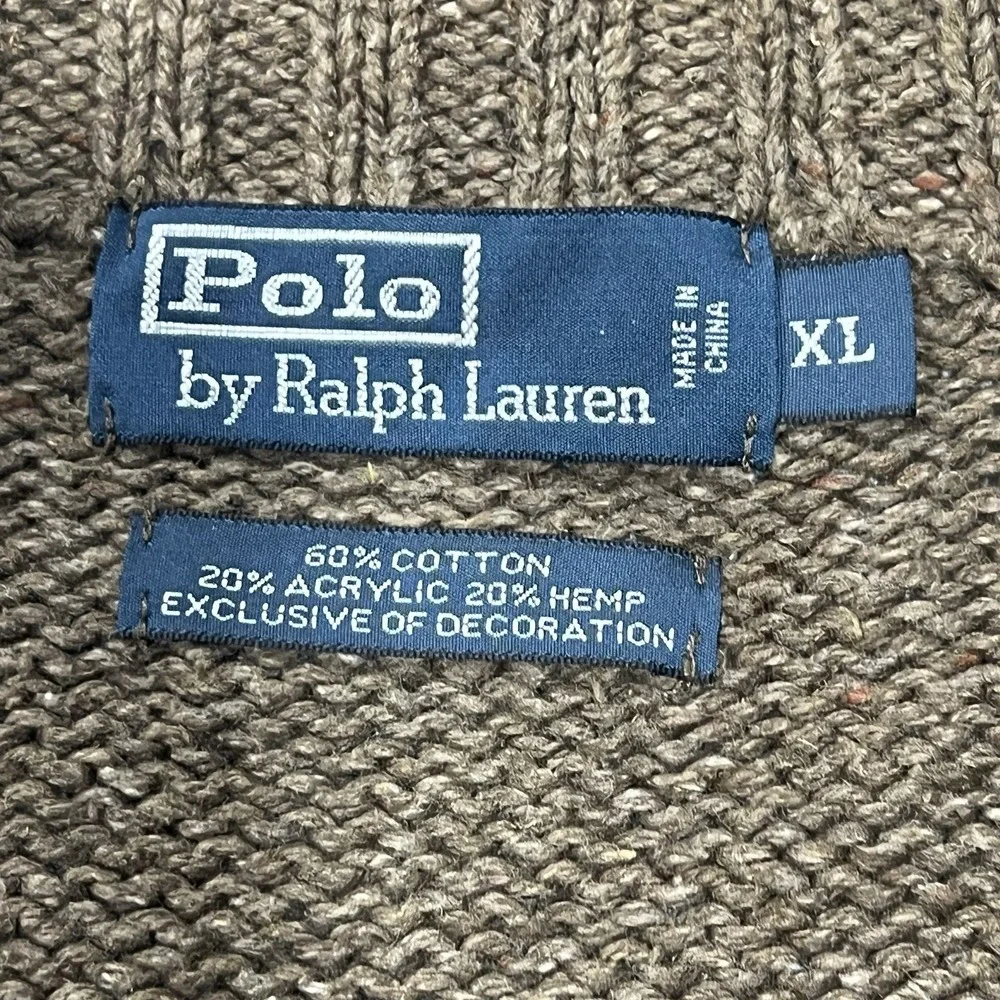 Vintage Polo Ralph Lauren 1/4 Zip Elbow Patch‎ Hemp Blend Pullover Sweater Sz XL